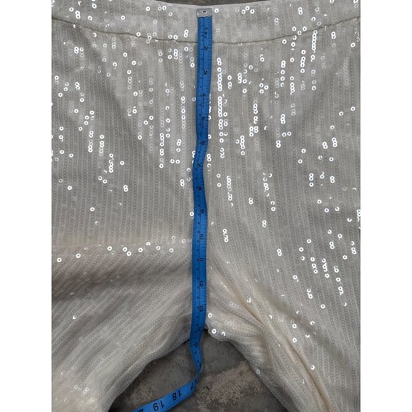 HOUSE OF HARLOW 1960 Women's Cream Sequin Wide Leg High Waist Palazzo Pants Sz 6 - Picture 11 of 13